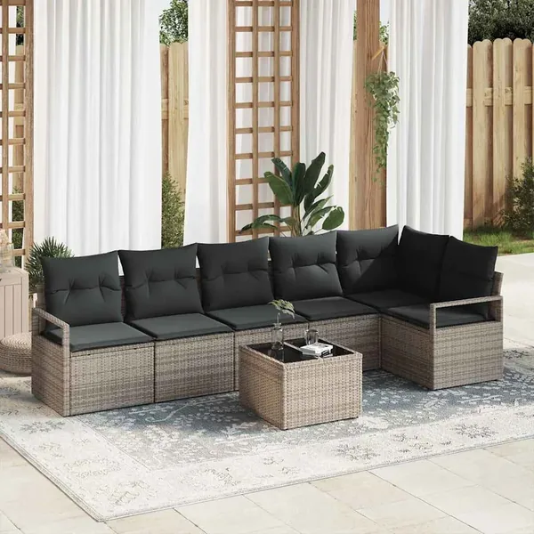 Ensemble de Canapés avec coussin 7 pcs Gris polyrotin