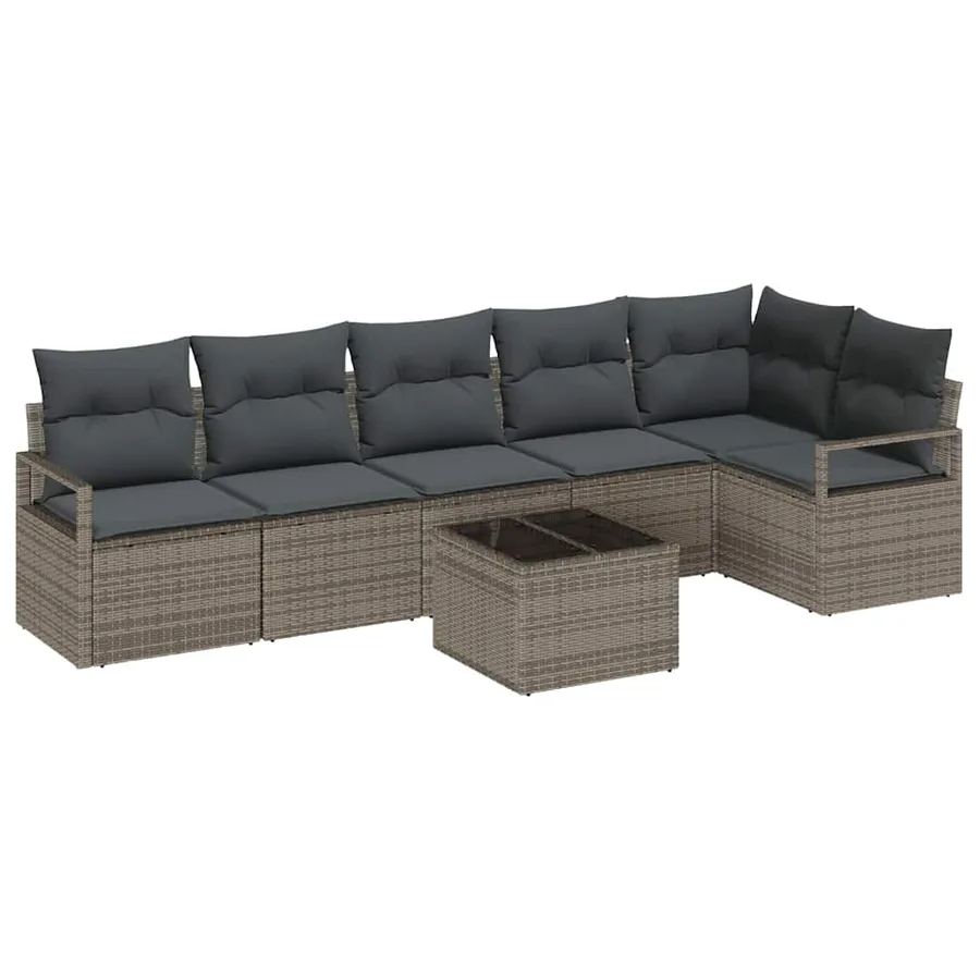 Ensemble de Canapés avec coussin 7 pcs Gris polyrotin - 2
