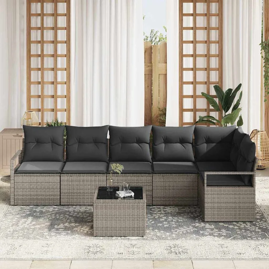 Ensemble de Canapés avec coussin 7 pcs Gris polyrotin - 3