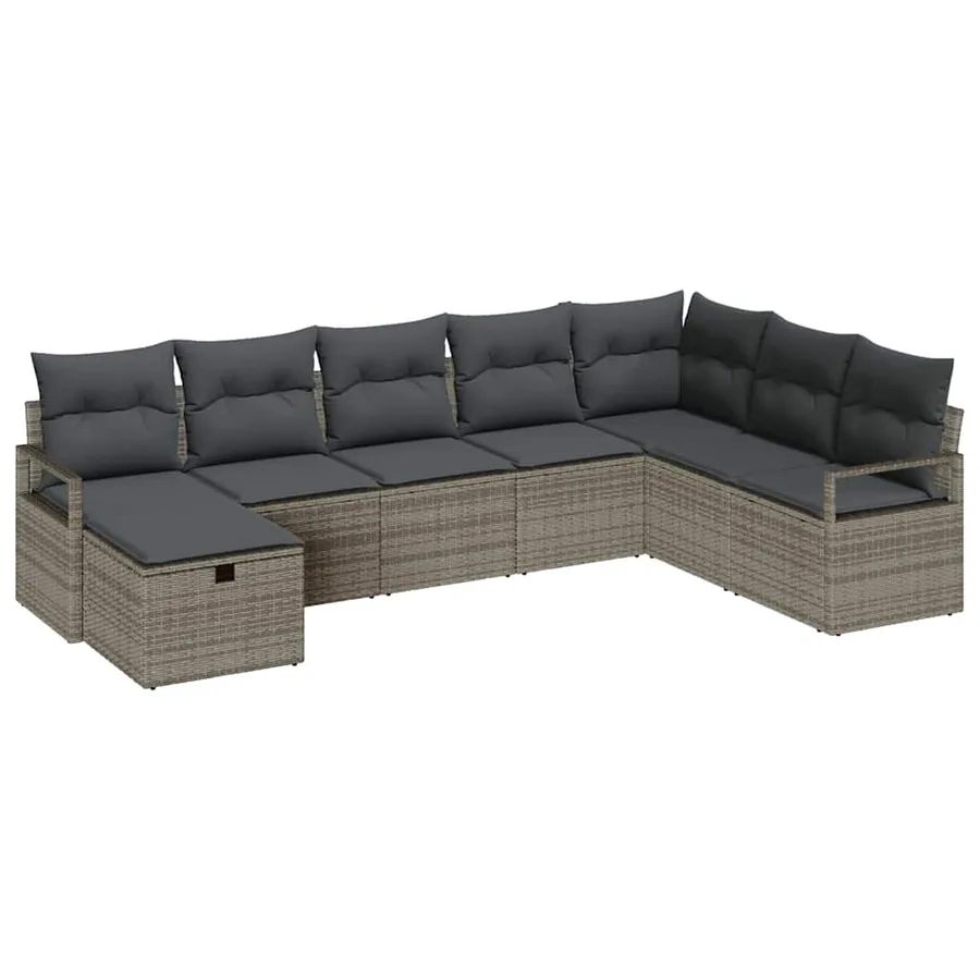 Ensemble de Canapés avec coussin 8 pcs Gris polyrotin - 2