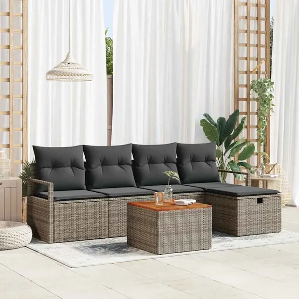 Ensemble de canapé de jardin avec coussin 6 pcs Gris polyrotin