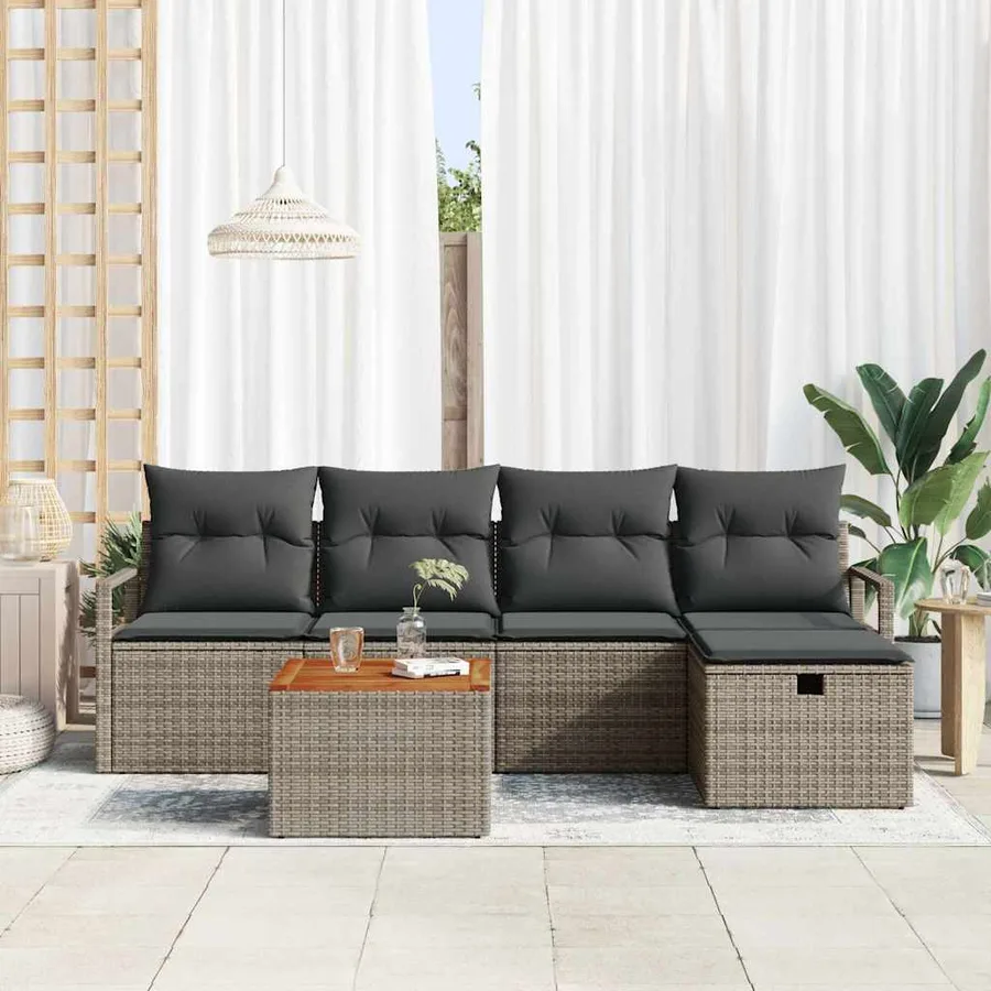 Ensemble de canapé de jardin avec coussin 6 pcs Gris polyrotin - 3