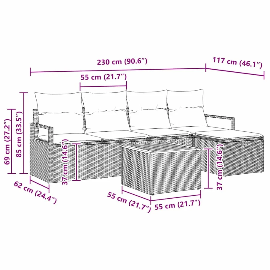 Ensemble de canapé de jardin avec coussin 6 pcs Gris polyrotin - 8