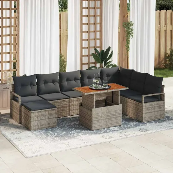 Ensemble de canapé de jardin 9 pcs Gris et marron