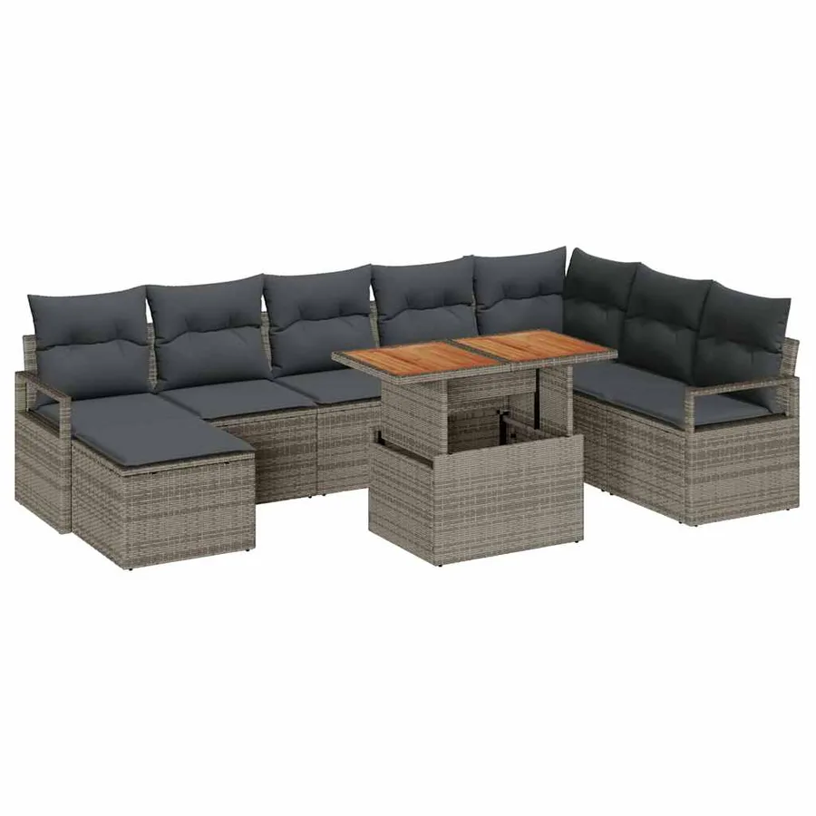 Ensemble de canapé de jardin 9 pcs Gris et marron - 2