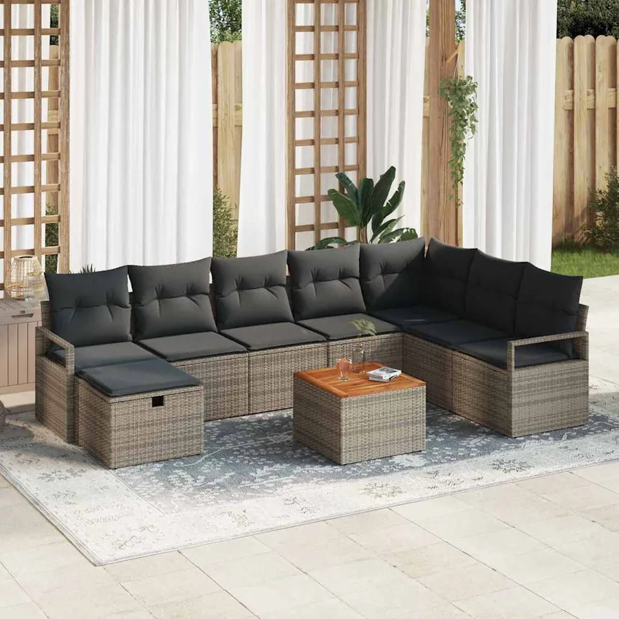 Ensemble de canapé de jardin avec coussin 9 pcs Gris polyrotin