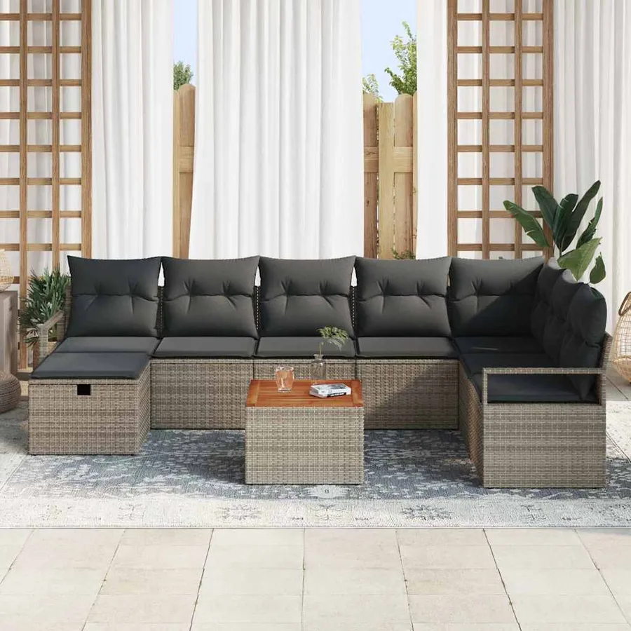 Ensemble de canapé de jardin avec coussin 9 pcs Gris polyrotin - 3