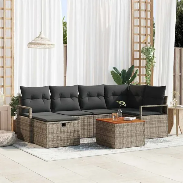 Ensemble de canapé de jardin avec coussin 7 pcs Gris polyrotin