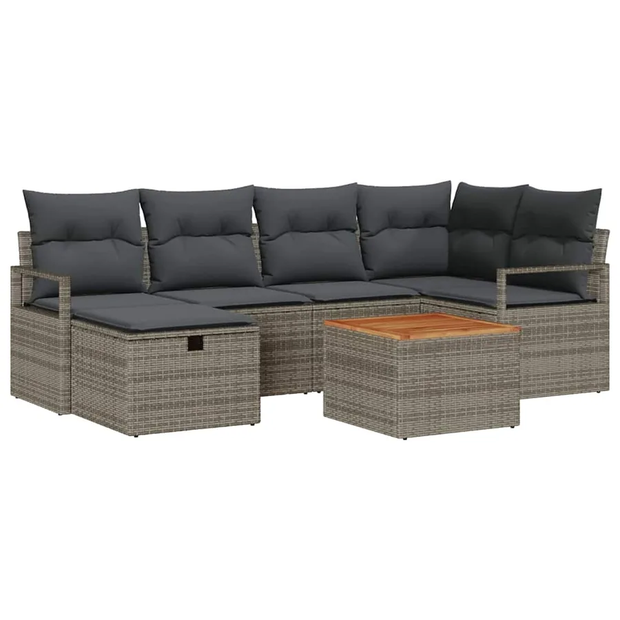 Ensemble de canapé de jardin avec coussin 7 pcs Gris polyrotin - 2