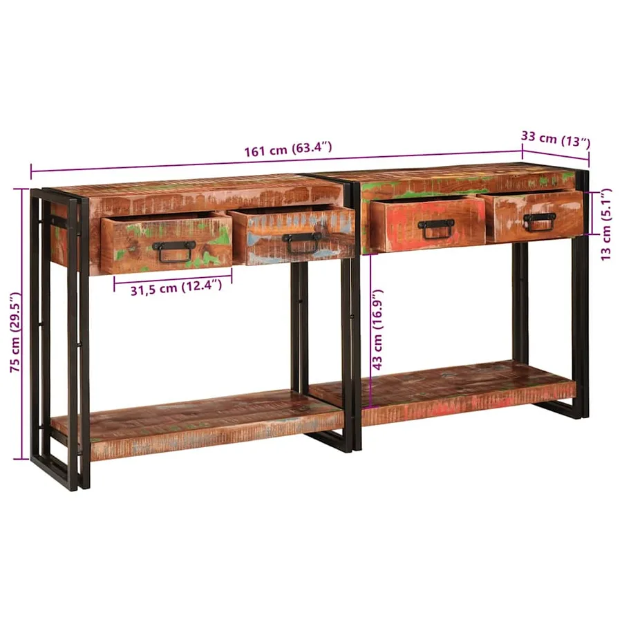 Tables console avec tiroir 2 pcs Multicolore 161 x 33 x 75 cm - 13