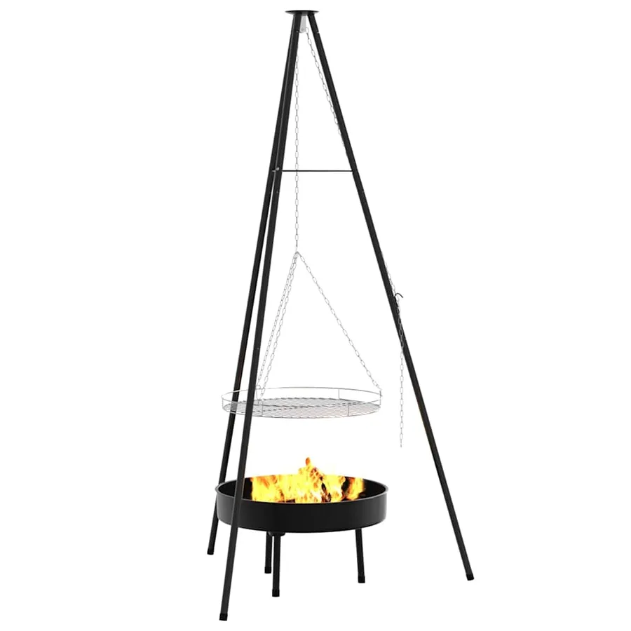 Trépied de Feu de Camp 3 pcs Noir Acier - 3