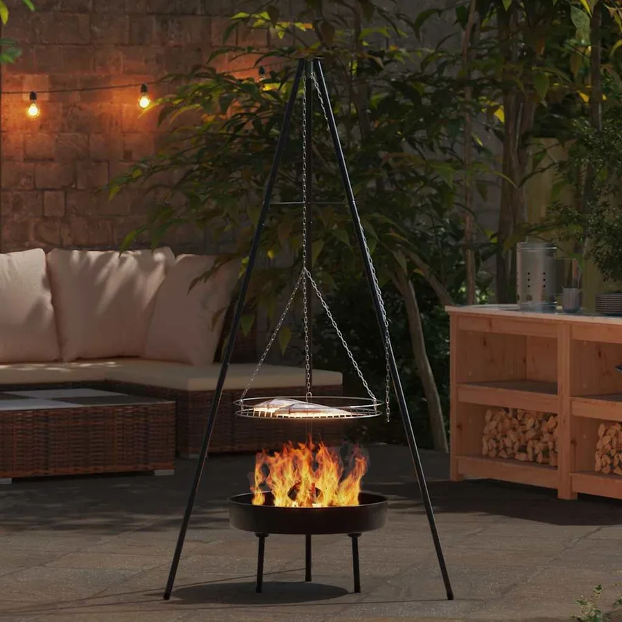 Trépied de Feu de Camp 3 pcs Noir Acier - 4