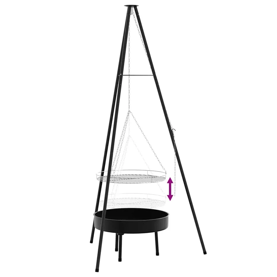 Trépied de Feu de Camp 3 pcs Noir Acier - 9