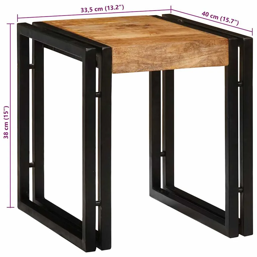 Table Gigogne 3 pcs Bois de Mangue Massif et Métal - 12