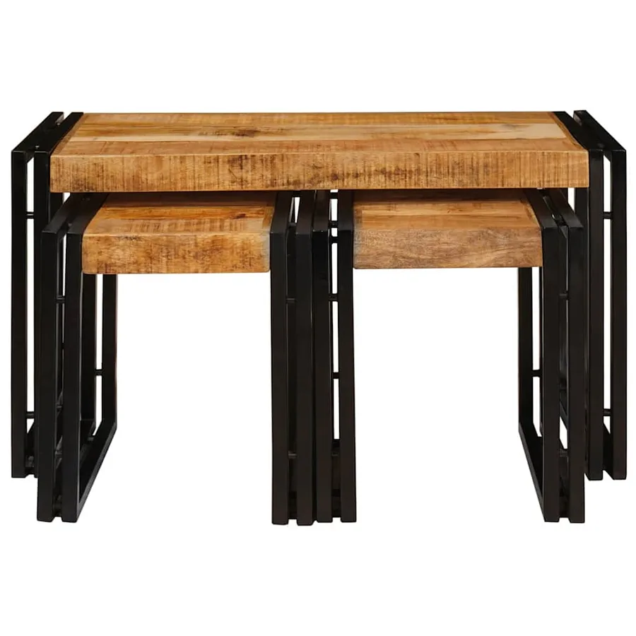Table Gigogne 3 pcs Bois de Mangue Massif et Métal - 5