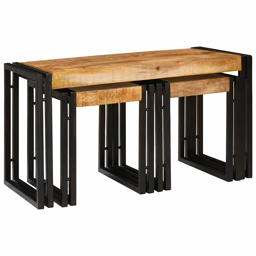 Table Gigogne 3 pcs Bois de Mangue Massif et Métal - 6