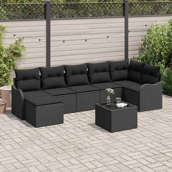 Ensemble de canapé de jardin Noir polyrotin
