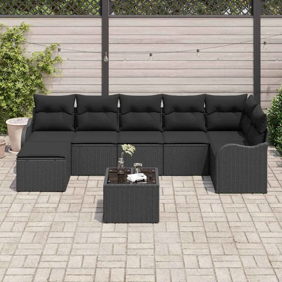 Ensemble de canapé de jardin Noir polyrotin - 3