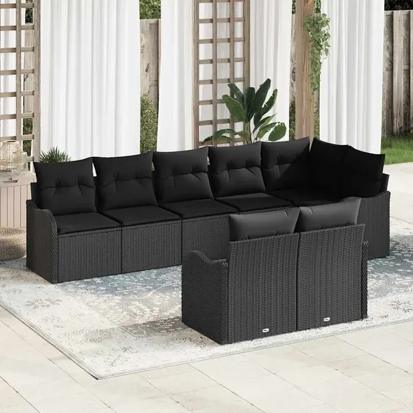 Ensemble de canapé de jardin 8 pcs Noir polyrotin