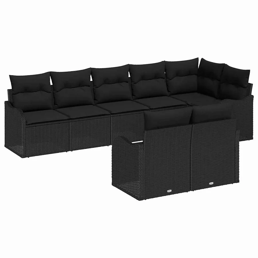 Ensemble de canapé de jardin 8 pcs Noir polyrotin - 2