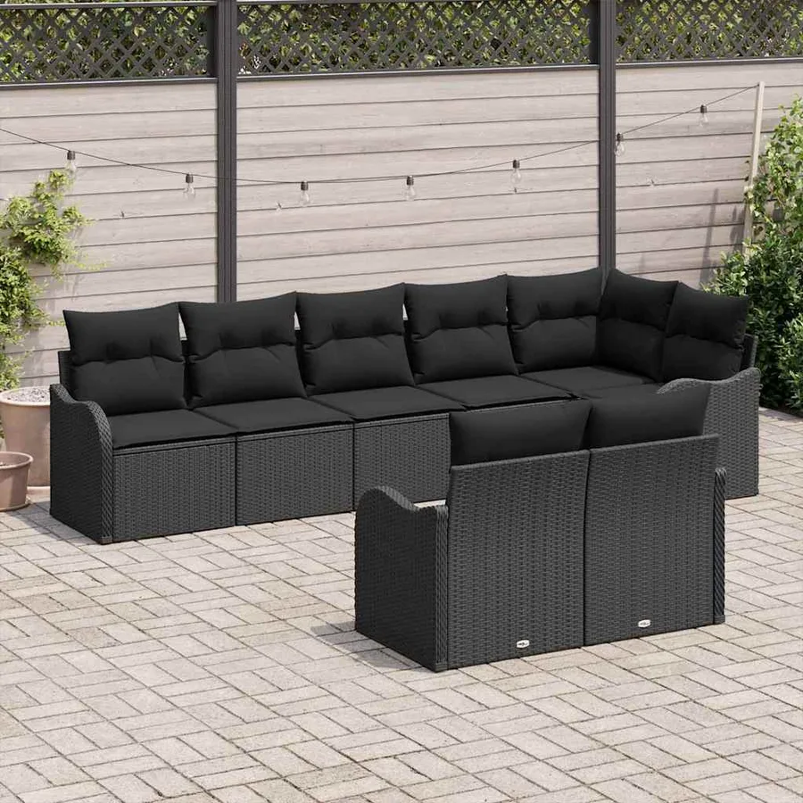 Ensemble de canapé de jardin 8 pcs Noir polyrotin - 3