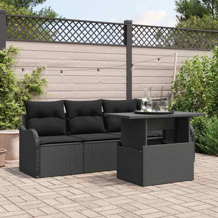 Ensemble de canapé de jardin avec coussin 5 pcs Noir Poly rotin