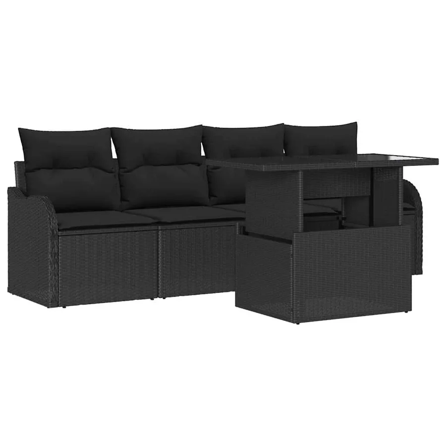 Ensemble de canapé de jardin avec coussin 5 pcs Noir Poly rotin - 2