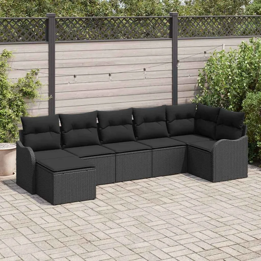 Ensemble de canapé de jardin 7 pcs Noir polyrotin