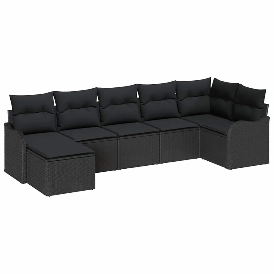Ensemble de canapé de jardin 7 pcs Noir polyrotin - 2
