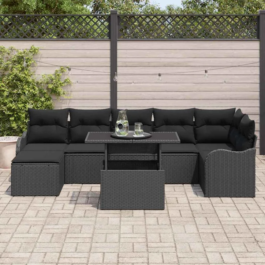 Ensemble de canapé de jardin avec coussin 8 pcs Noir Poly rotin - 3