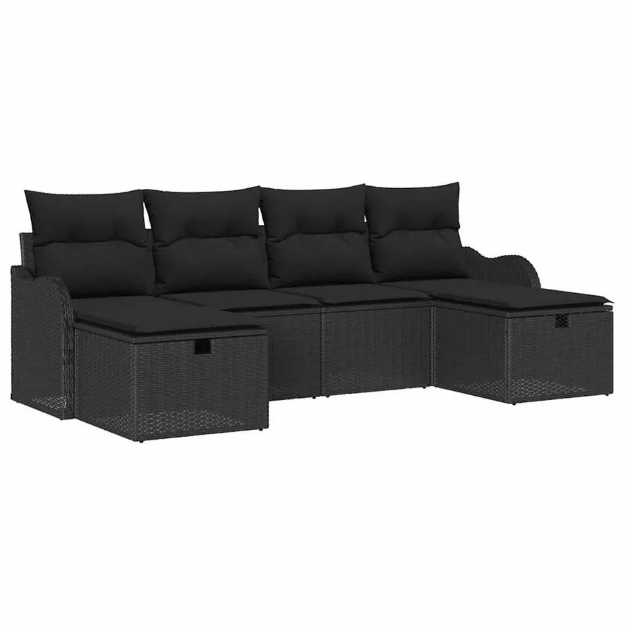 Ensemble de Canapés avec coussin 6 pcs Noir polyrotin - 2