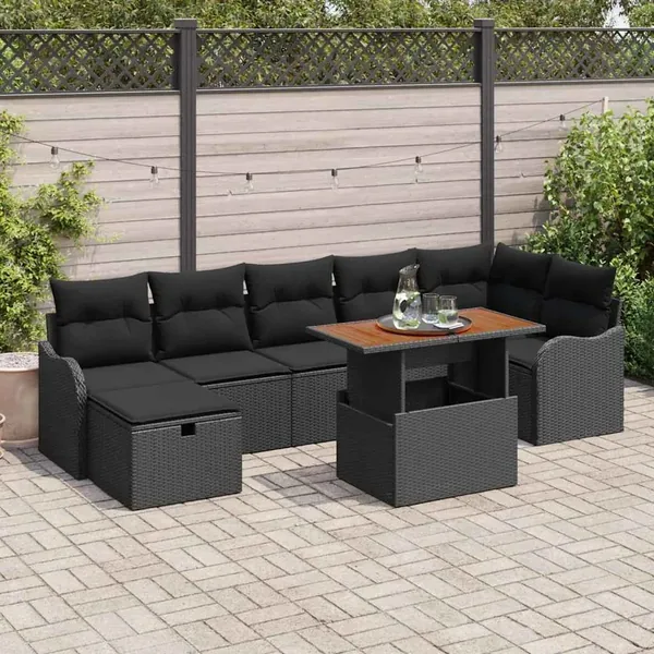 Ensemble de canapé de jardin avec coussin 8 pcs Noir polyrotin