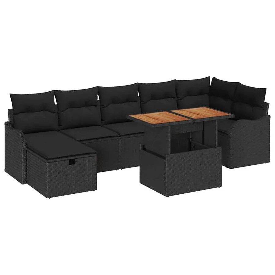Ensemble de canapé de jardin avec coussin 8 pcs Noir polyrotin - 2