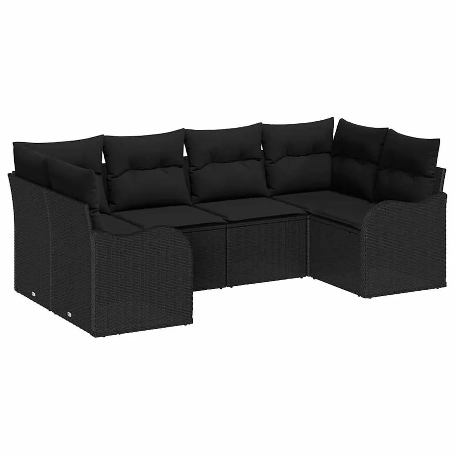 Ensemble de canapé de jardin avec coussin 6 pcs Noir Poly rotin - 2