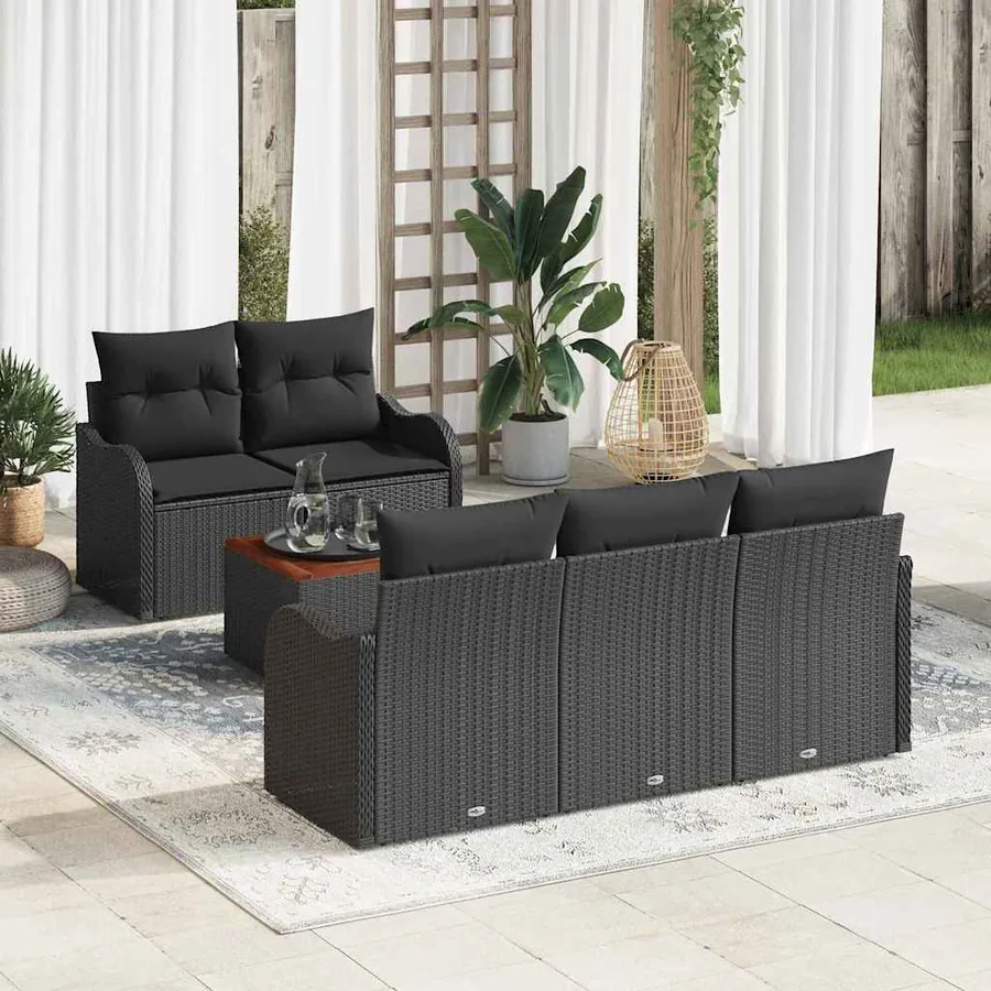 Ensemble de canapé de jardin avec coussin 6 pcs Noir polyrotin