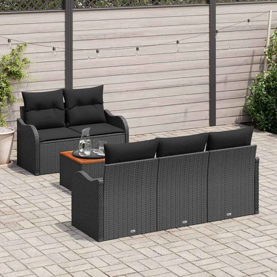 Ensemble de canapé de jardin avec coussin 6 pcs Noir polyrotin - 3