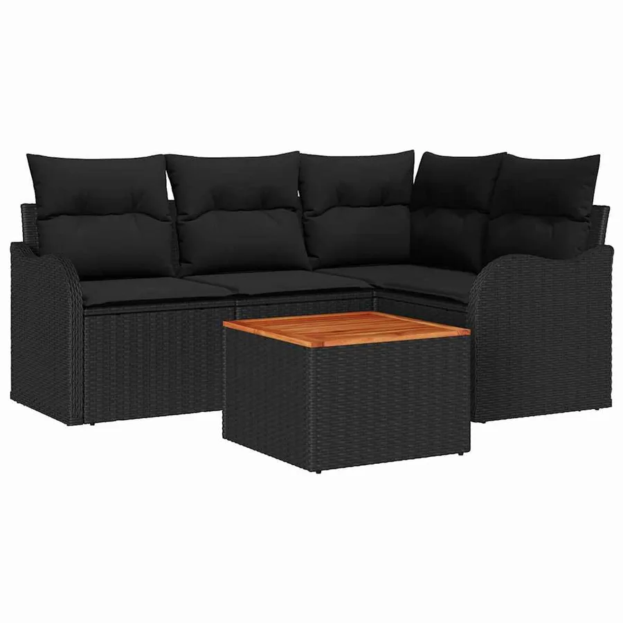 Ensemble de canapé de jardin avec coussin 5 pcs Noir polyrotin - 2