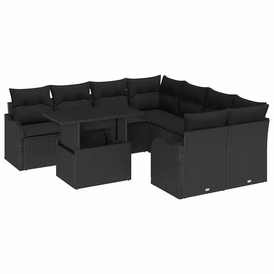 Ensemble de canapé de jardin avec coussin 9 pcs Noir Poly rotin - 2