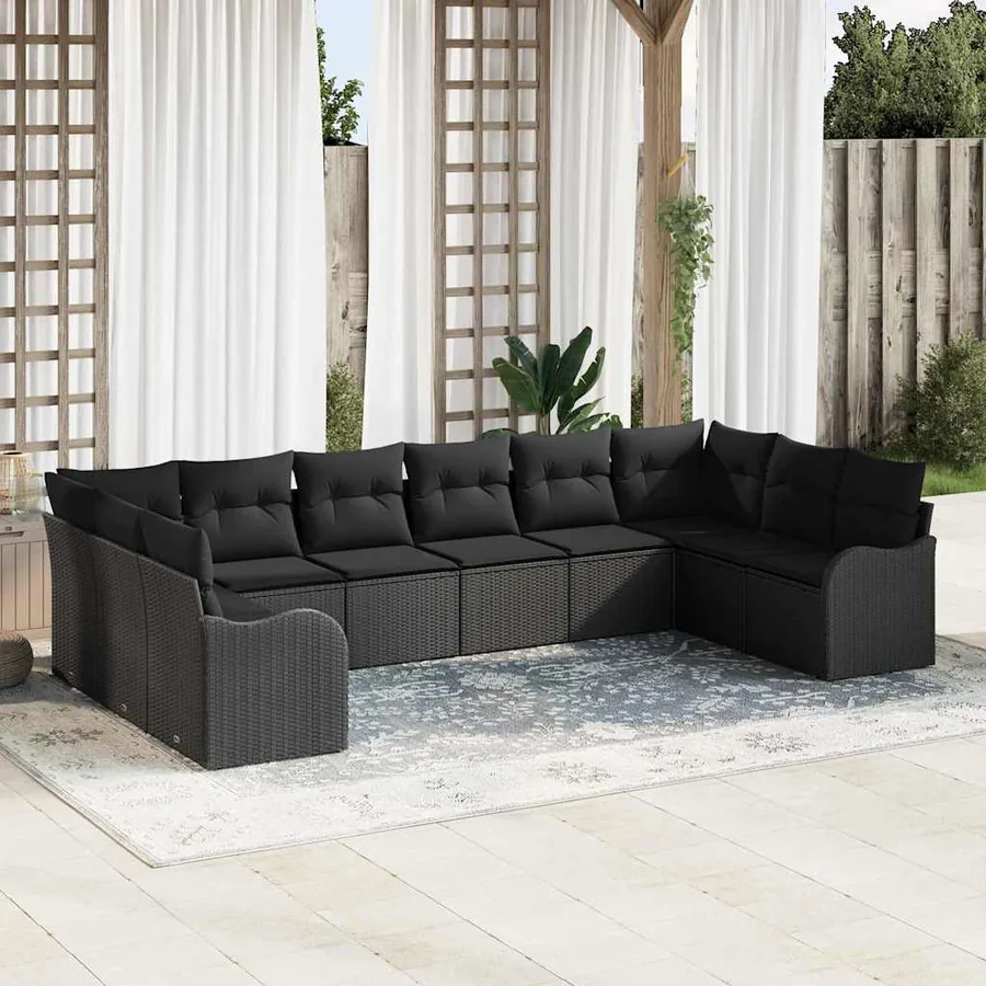 Ensemble de canapé de jardin 10 pcs Noir polyrotin