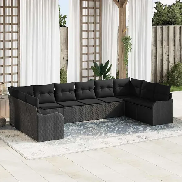 Ensemble de canapé de jardin 10 pcs Noir polyrotin