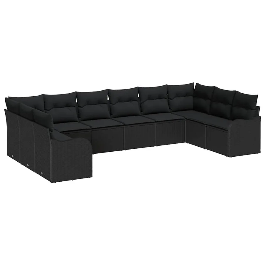 Ensemble de canapé de jardin 10 pcs Noir polyrotin - 2