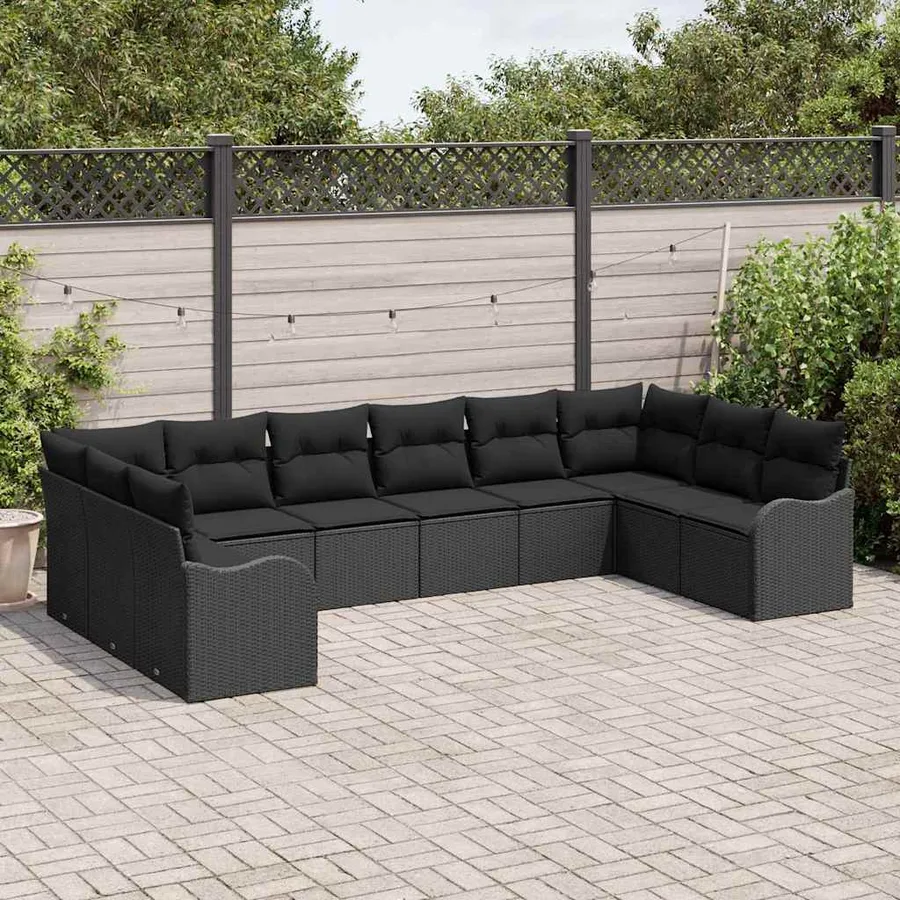 Ensemble de canapé de jardin 10 pcs Noir polyrotin - 3