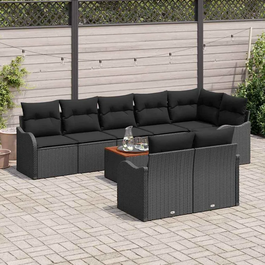 Ensemble de canapé de jardin avec coussin 9 pcs Noir polyrotin - 3