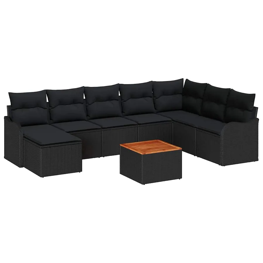 Ensemble de canapé de jardin avec coussin 9 pcs Noir polyrotin - 2