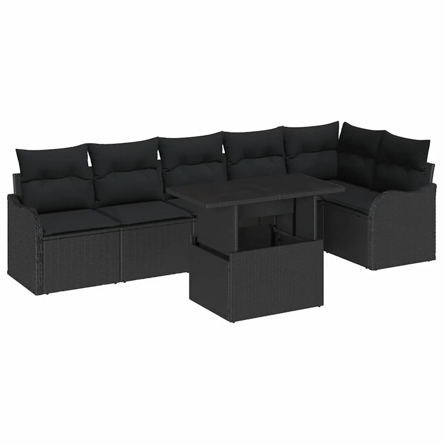 Ensemble de Canapés avec coussin 7 pcs Noir Poly rotin - 2