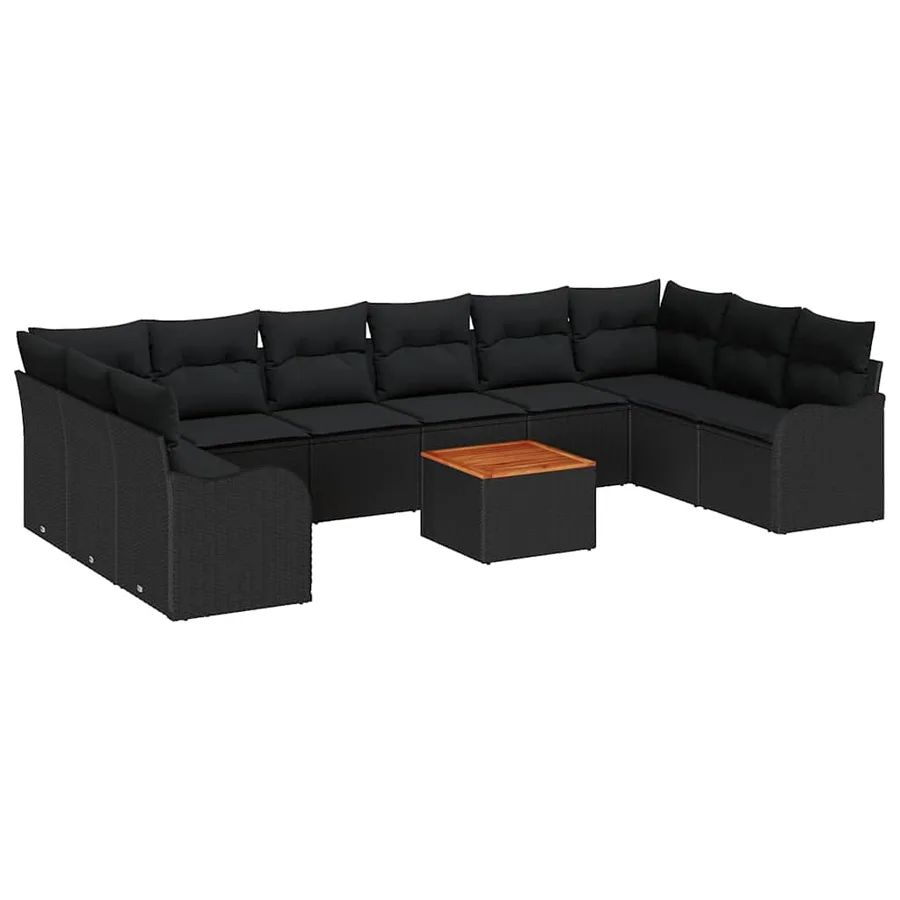 Ensemble de canapé de jardin avec coussin 10 pcs Noir polyrotin - 2
