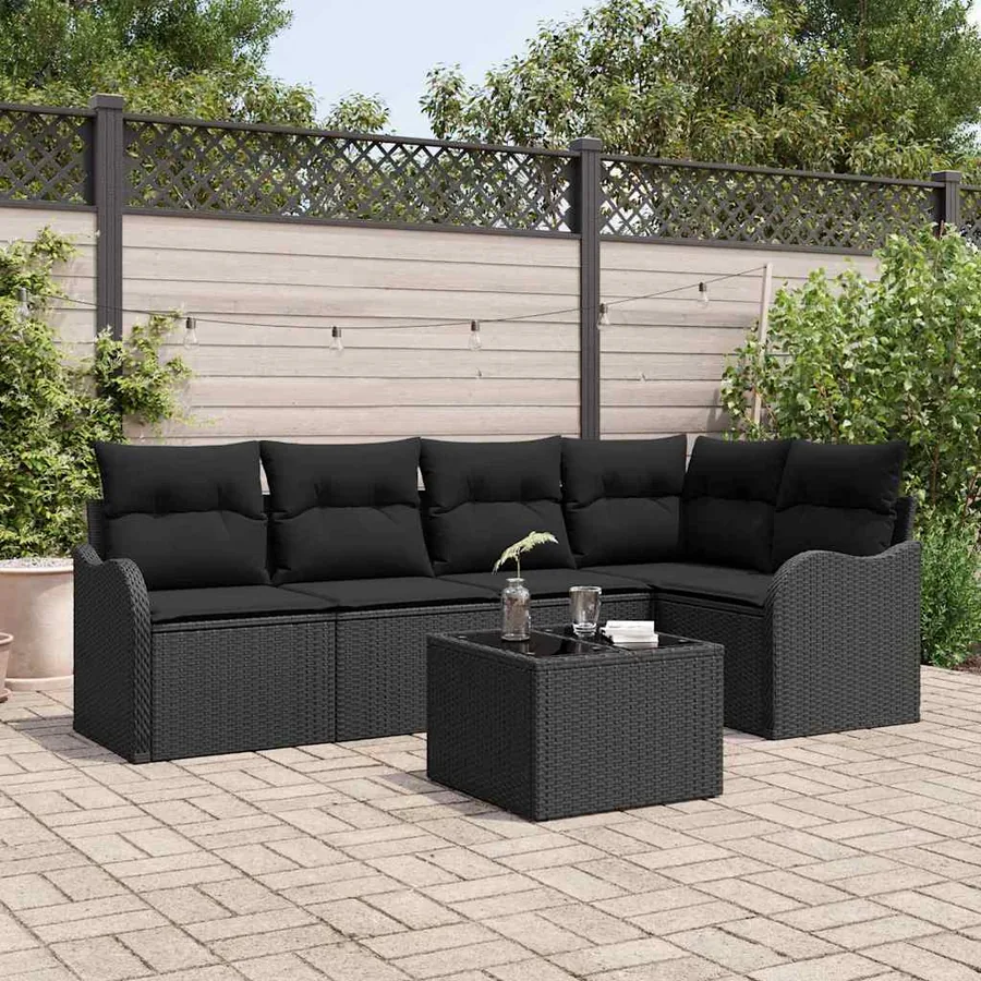 Ensemble de canapé de jardin Noir polyrotin
