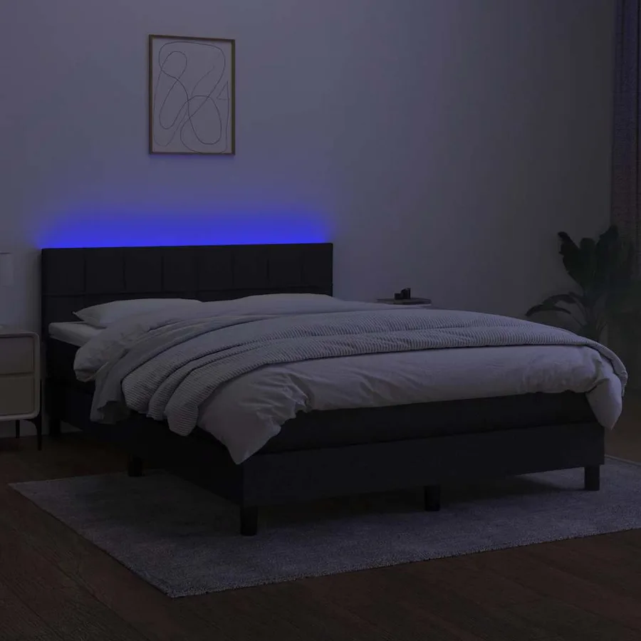 Sommier à lattes de lit avec matelas LED Noir 140x200 cm Tissu - 4