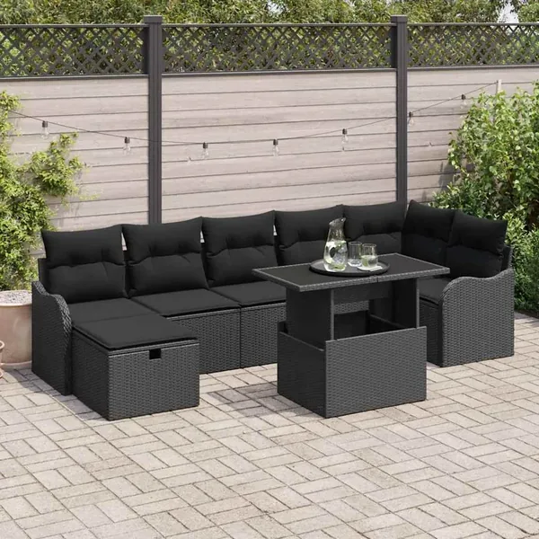 Ensemble de canapé de jardin avec coussin 8 pcs Noir Poly rotin