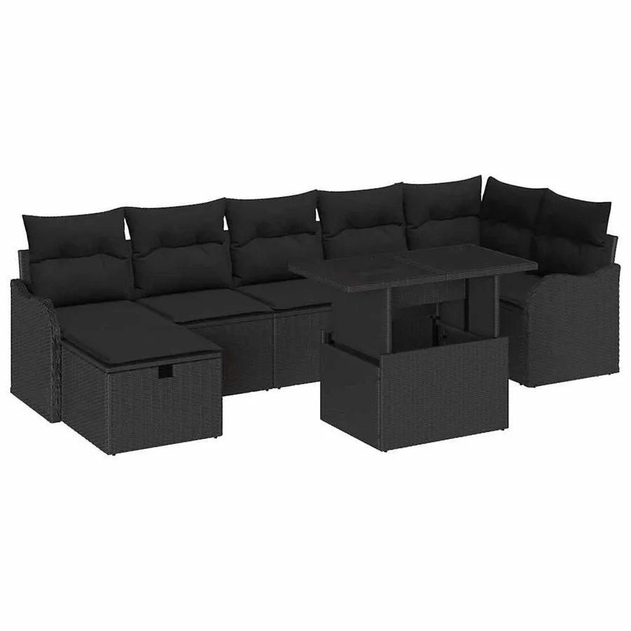 Ensemble de canapé de jardin avec coussin 8 pcs Noir Poly rotin - 2
